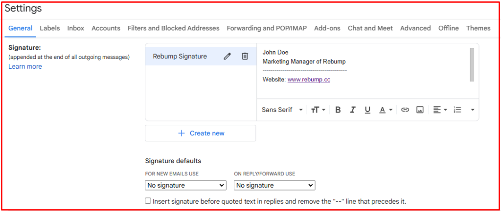 Gmail Settings-signature